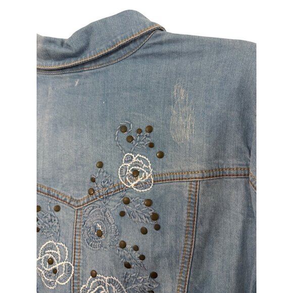 Avenue Jeans Light Wash Embroidered Rose Denim Jacket Size 14/16 Juniors Stretch - Picture 8 of 9